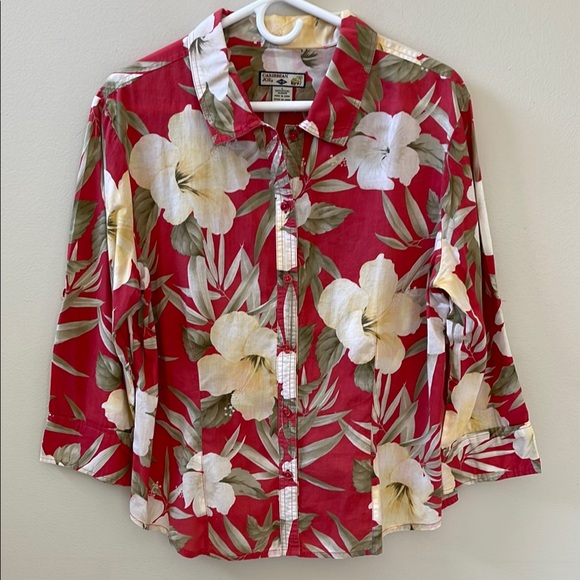 Women's Button Up Multi-Colored Floral Cotton Top Sz L - Picture 2 of 10